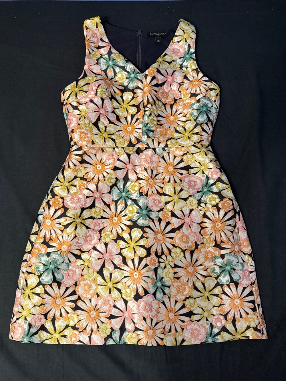 Banana Republic Sleeveless V-Neck Floral Jacquard A-Line Dress